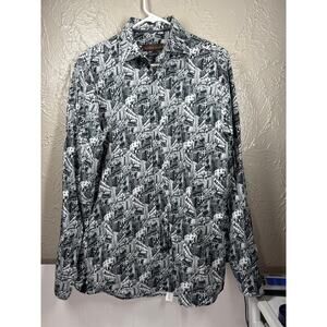 Patrick James Shirt Mens Button Up Causal Long Sleeve‎ Black Gray Size Medium